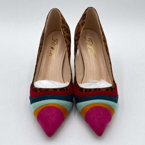 FOWT Women Kitten Heels Pumps High Heel Pointed Toe Pump Slip-on Rainbow Shoes - Picture 2 of 7